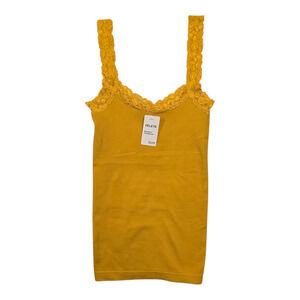 Yelete Womens Y2K Lace Trim Ribbed Tank Top Size One Size Yellow Soft Girl NWT